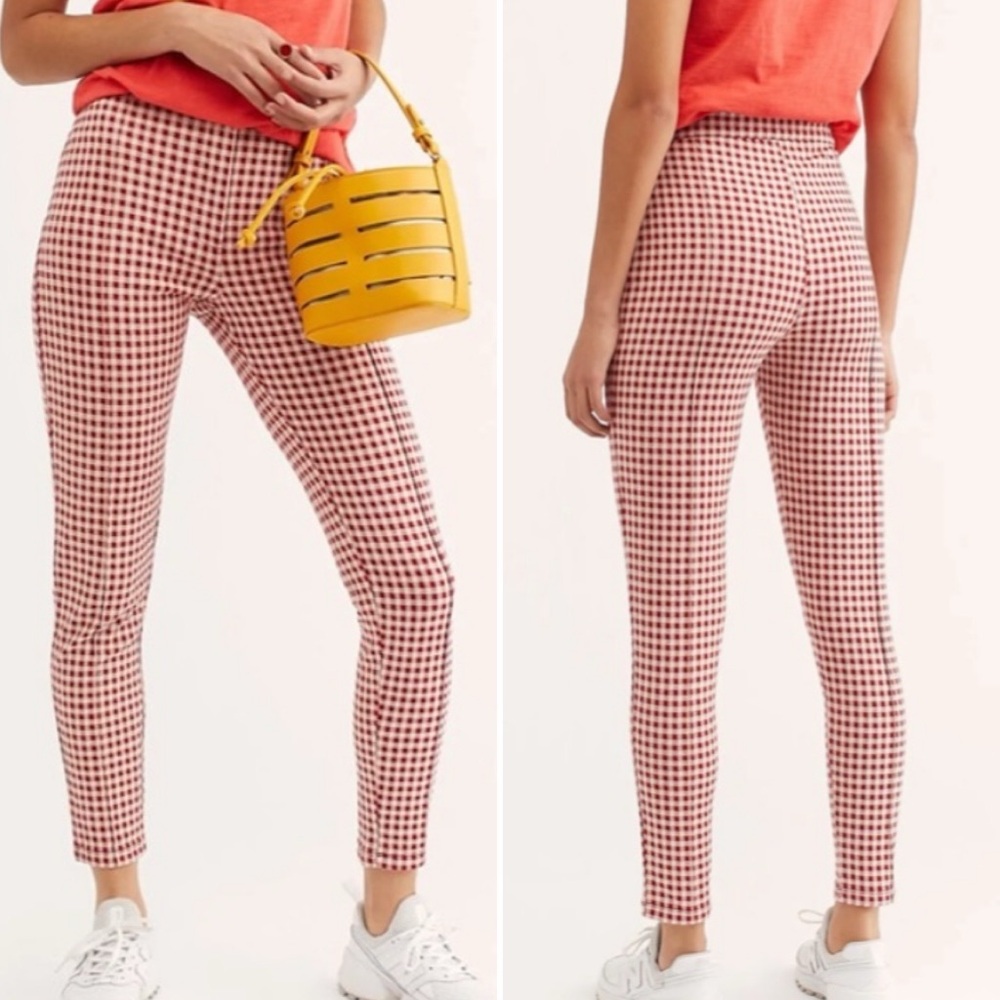 Free People Carnaby Red White Gingham Skinny High Rise Knit Pants